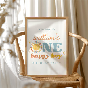 Een Happy Boy Sun 1e verjaardag Welkom Teken Poster
