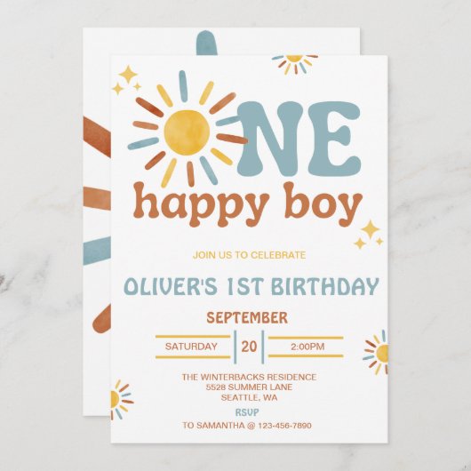 Een Happy Boy Uitnodiging (Voorkant / Achterkant)