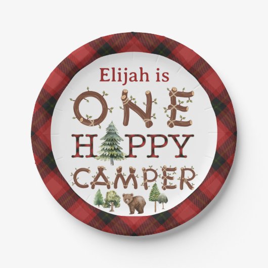 Een Happy Camper 1e Verjaardag Party Papieren Bord (Voorkant)