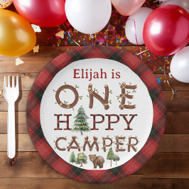 Een Happy Camper 1e Verjaardag Party Papieren Bord