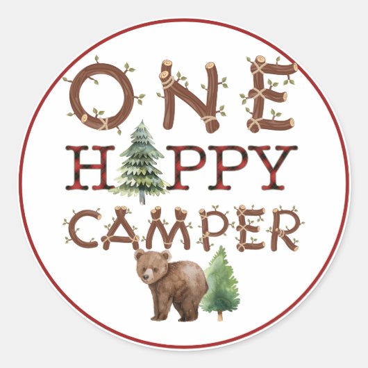 Een Happy Camper 1e Verjaardagsgunst Sticker (Voorkant)