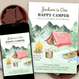 Eén Happy Camper 1st Birthday Camping Kaart