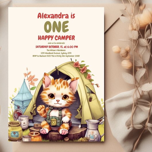 Eén Happy Camper 1st Birthday Camping Kaart