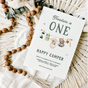 Eén Happy Camper 1st Birthday Camping Kaart