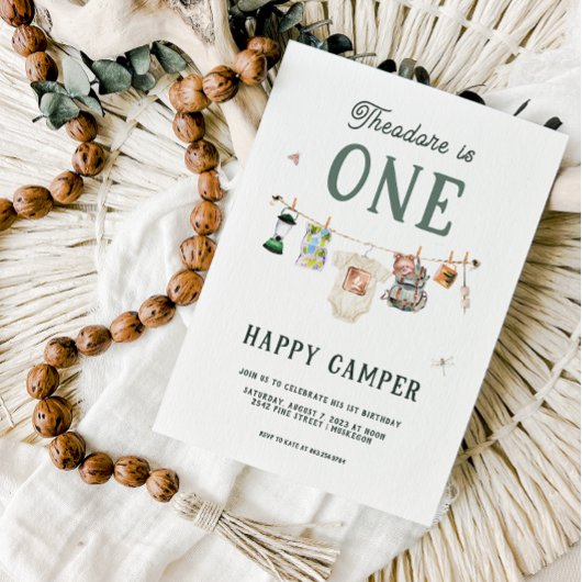 Eén Happy Camper 1st Birthday Camping Kaart