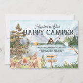 Eén Happy Camper 1st Birthday Camping Kaart (Voorkant)