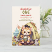 Eén Happy Camper 1st Birthday Camping Kaart (Staand voorkant)