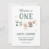 Eén Happy Camper 1st Birthday Camping Kaart (Voorkant)