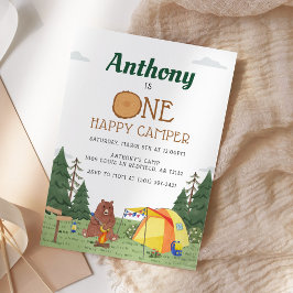 Eén Happy Camper 1st Birthday Camping Waterverf Kaart