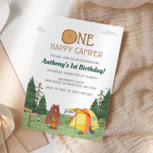 Eén Happy Camper 1st Birthday Camping Waterverf