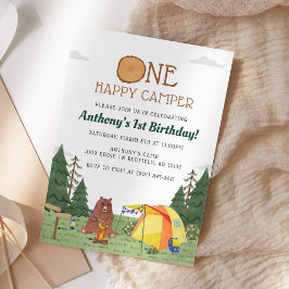 Eén Happy Camper 1st Birthday Camping Waterverf Kaart