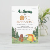 Eén Happy Camper 1st Birthday Camping Waterverf Kaart (Staand voorkant)