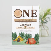 Eén Happy Camper 1st Birthday Kaart (Staand voorkant)