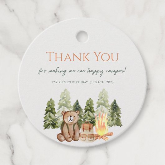 Eén Happy Camper 1st Birthday Party Favor Label (Voorkant)