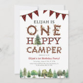 Eén Happy Camper 1st Birthday Party uitgenodigd Kaart (Voorkant)
