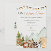 Eén Happy Camper 1st Birthday Party uitgenodigd Kaart (Voorkant / Achterkant)