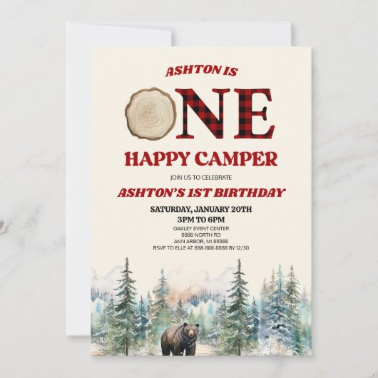 EEN Happy Camper Beer Rood 1e Verjaardagsfeest Kaart (Voorkant)