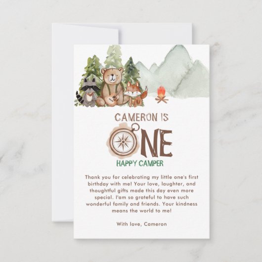 Een Happy Camper Beer Wonderland 1e verjaardag Bedankkaart (Voorkant)