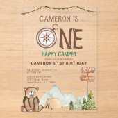 Een Happy Camper Beer Woodland 1e verjaardag Acryl Uitnodigingen (Voorkant)