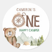 Een Happy Camper Beer Woodland 1e verjaardag Ronde Sticker (Voorkant)