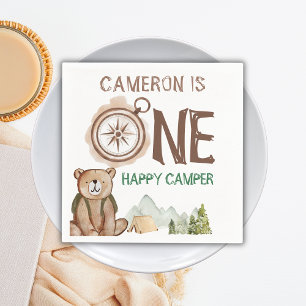 Een Happy Camper Beer Woodland 1e verjaardag Servet