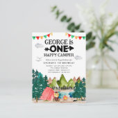 EEN Happy Camper Bergen Camping 1e Verjaardag Briefkaart (Staand voorkant)