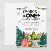 EEN Happy Camper Bergen Camping 1e Verjaardag Kaart (Voorkant / Achterkant)