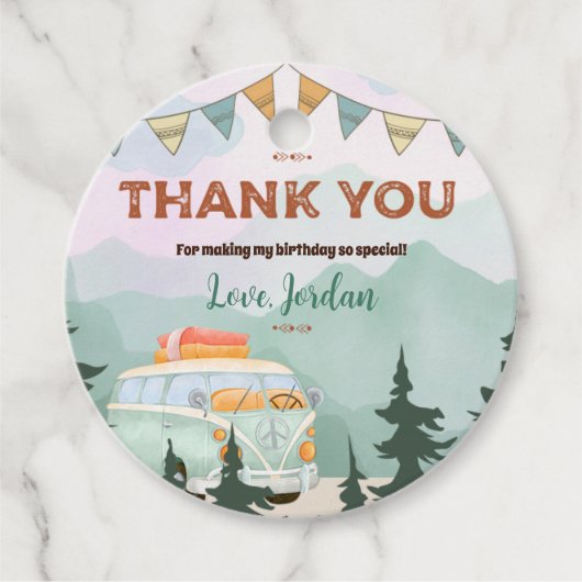 Een Happy Camper Birthday Cirkel Dank u Label (Voorkant)