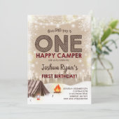 Eén Happy Camper Birthday Invitation Camping Party Kaart (Staand voorkant)
