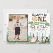 Eén Happy Camper Birthday Uitnodiging 1e verjaarda (Voorkant)