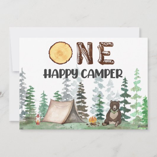 Eén Happy Camper Birthday Uitnodiging 1e verjaarda (Achterkant)