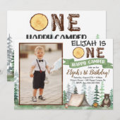 Eén Happy Camper Birthday Uitnodiging 1e verjaarda (Voorkant / Achterkant)