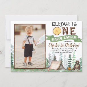 Eén Happy Camper Birthday Uitnodiging 1e verjaarda
