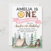 Eén Happy Camper Birthday Uitnodiging 1e verjaarda (Voorkant)