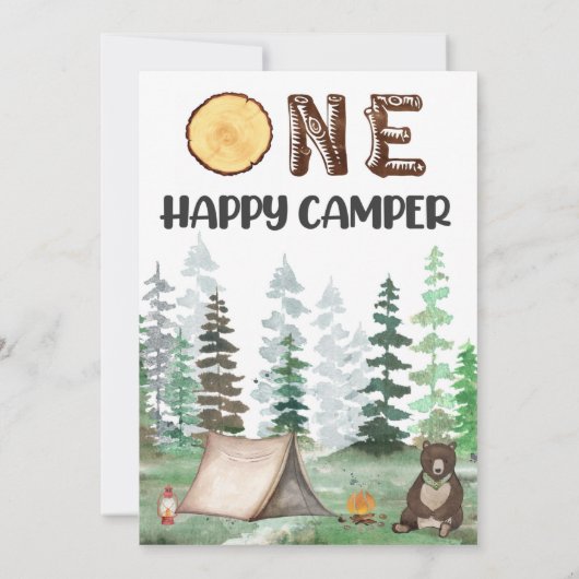 Eén Happy Camper Birthday Uitnodiging 1e verjaarda (Achterkant)