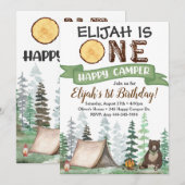 Eén Happy Camper Birthday Uitnodiging 1e verjaarda (Voorkant / Achterkant)