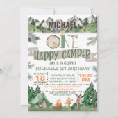 Eén Happy Camper Birthday-uitnodiging Kaart (Voorkant)