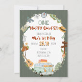 Eén Happy Camper Birthday-uitnodiging Kaart (Voorkant)
