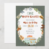 Eén Happy Camper Birthday-uitnodiging Kaart (Voorkant / Achterkant)