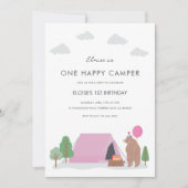 Eén Happy Camper Birthday-uitnodiging Kaart (Voorkant)