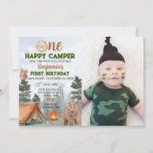 Eén Happy Camper Birthday-uitnodiging Kaart (Voorkant)