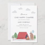 Eén Happy Camper Birthday-uitnodiging Kaart (Voorkant)
