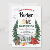 Eén Happy Camper Birthday-uitnodiging Kaart (Voorkant)