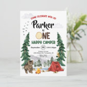 Eén Happy Camper Birthday-uitnodiging Kaart (Staand voorkant)