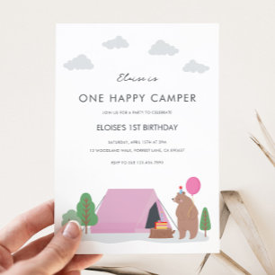 Eén Happy Camper Birthday-uitnodiging Kaart