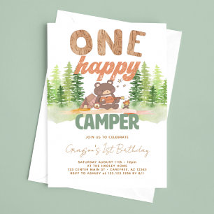Eén Happy Camper Birthday-uitnodiging Kaart
