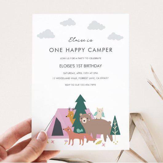 Eén Happy Camper Birthday-uitnodiging Kaart