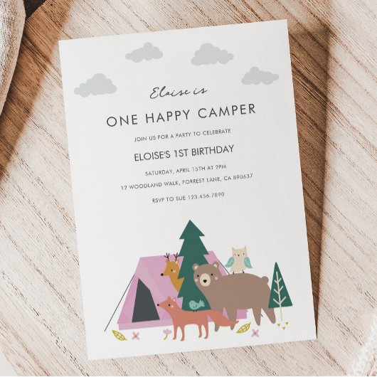 Eén Happy Camper Birthday-uitnodiging Kaart