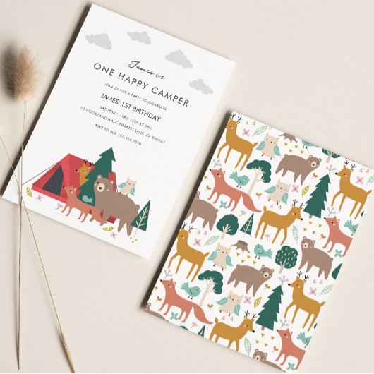 Eén Happy Camper Birthday-uitnodiging Kaart