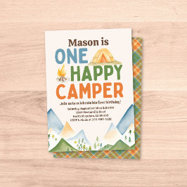 Eén Happy Camper Birthday-uitnodiging Kaart